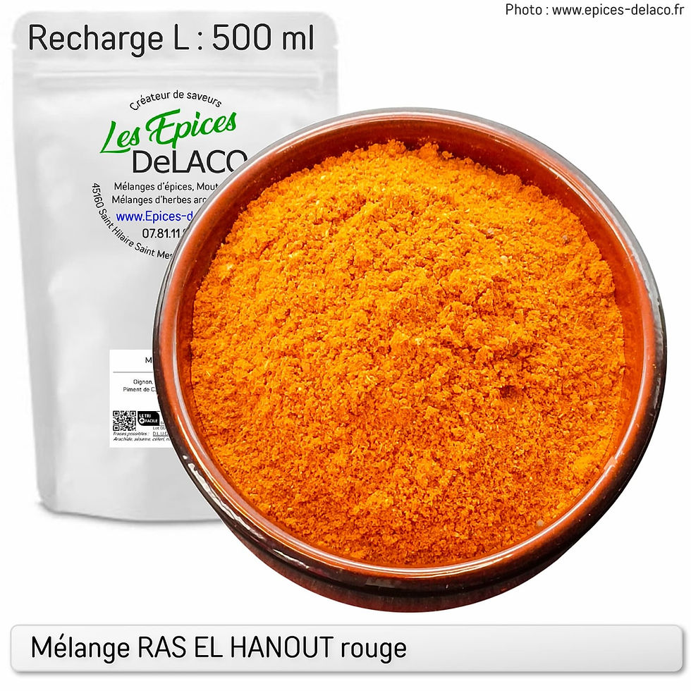 Miniature : Mélange d'épices et aromates Ras el Hanout rouge recharge 500ml | Les Epices DeLACO