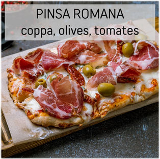 Recette Pinsa romana coppa, olive, tomates | Les Epices DeLACO