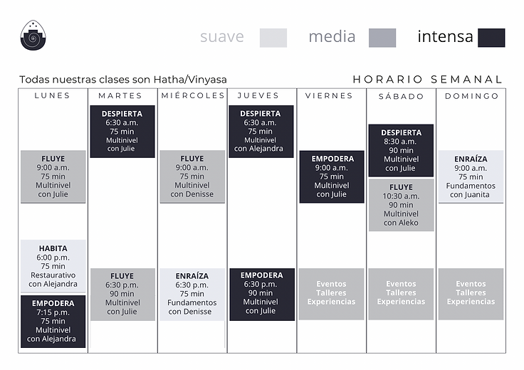 HORARIO CARACOLA YOGA SHALA HATHA VINYASA BOGOTA
