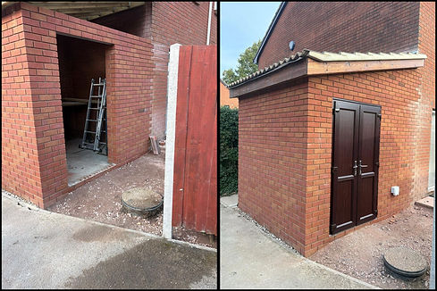 Side-by-side images showing a brick structure before and after renovation