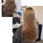 Long straight light brown hair flowing down the back