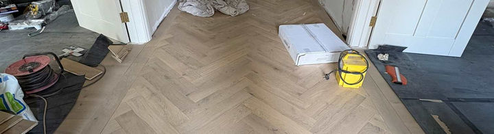 Herringbone floor installed in hallway