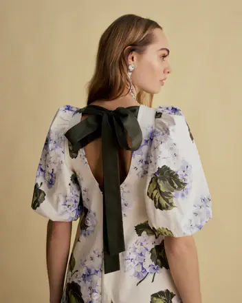 Thumbnail: Florere Puff Sleeve Tie Back Midi Dress