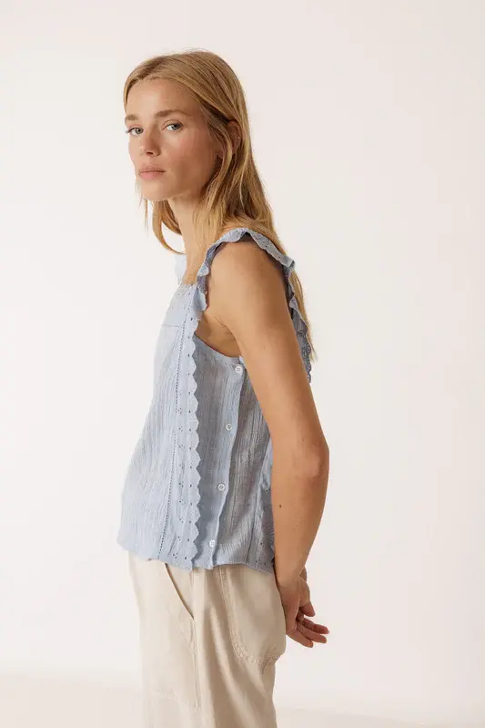 Thumbnail: Indi & Cold Strappy Blue Lace Top