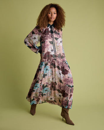 Florere Floral Midi Dress with Collar