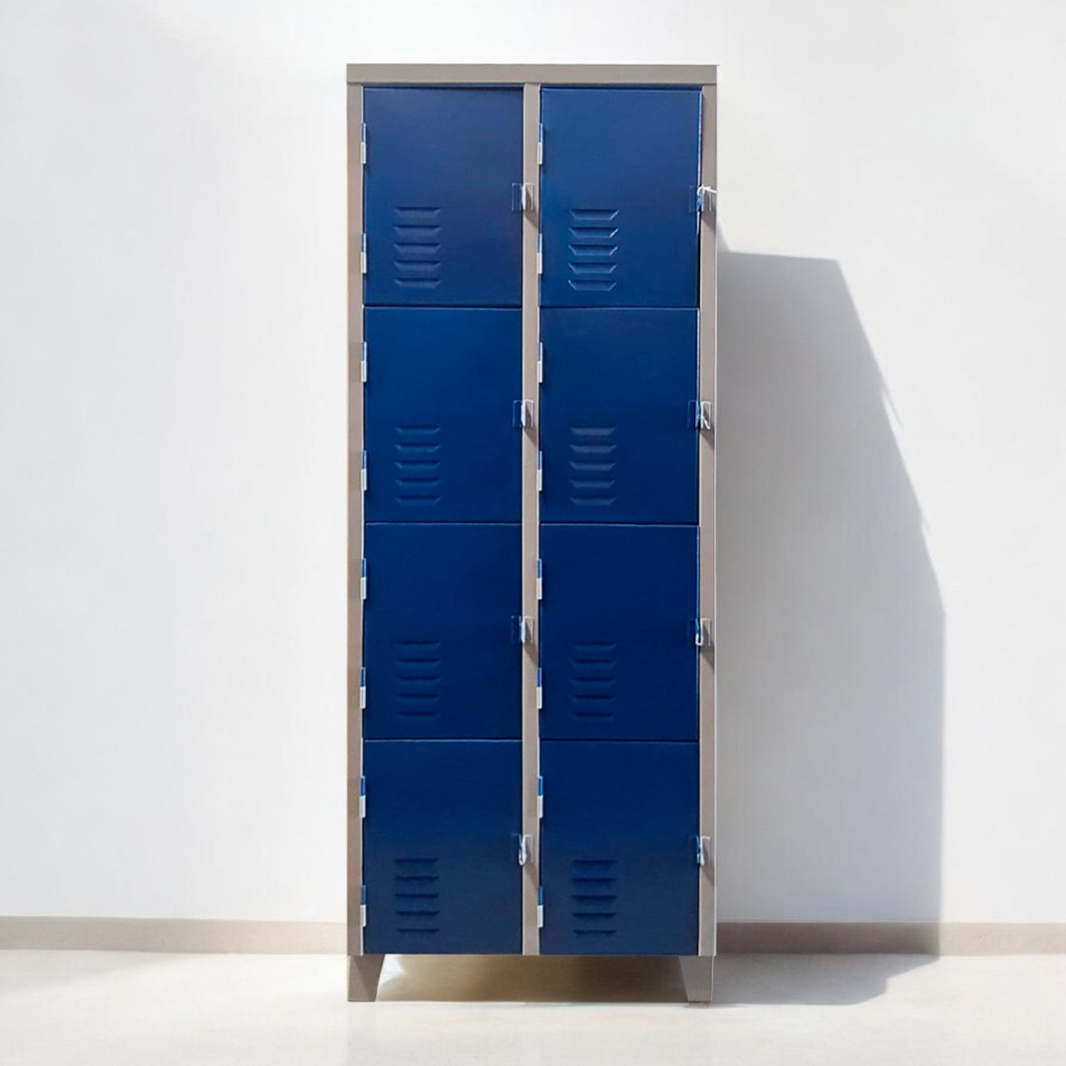 Armário Roupeiro Locker para vestiário 8 portas Cinza/Azul