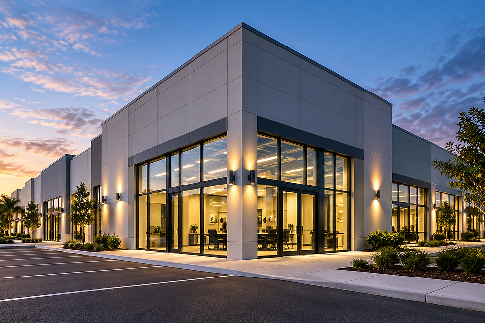 Modern commercial building representing commercial electrical services