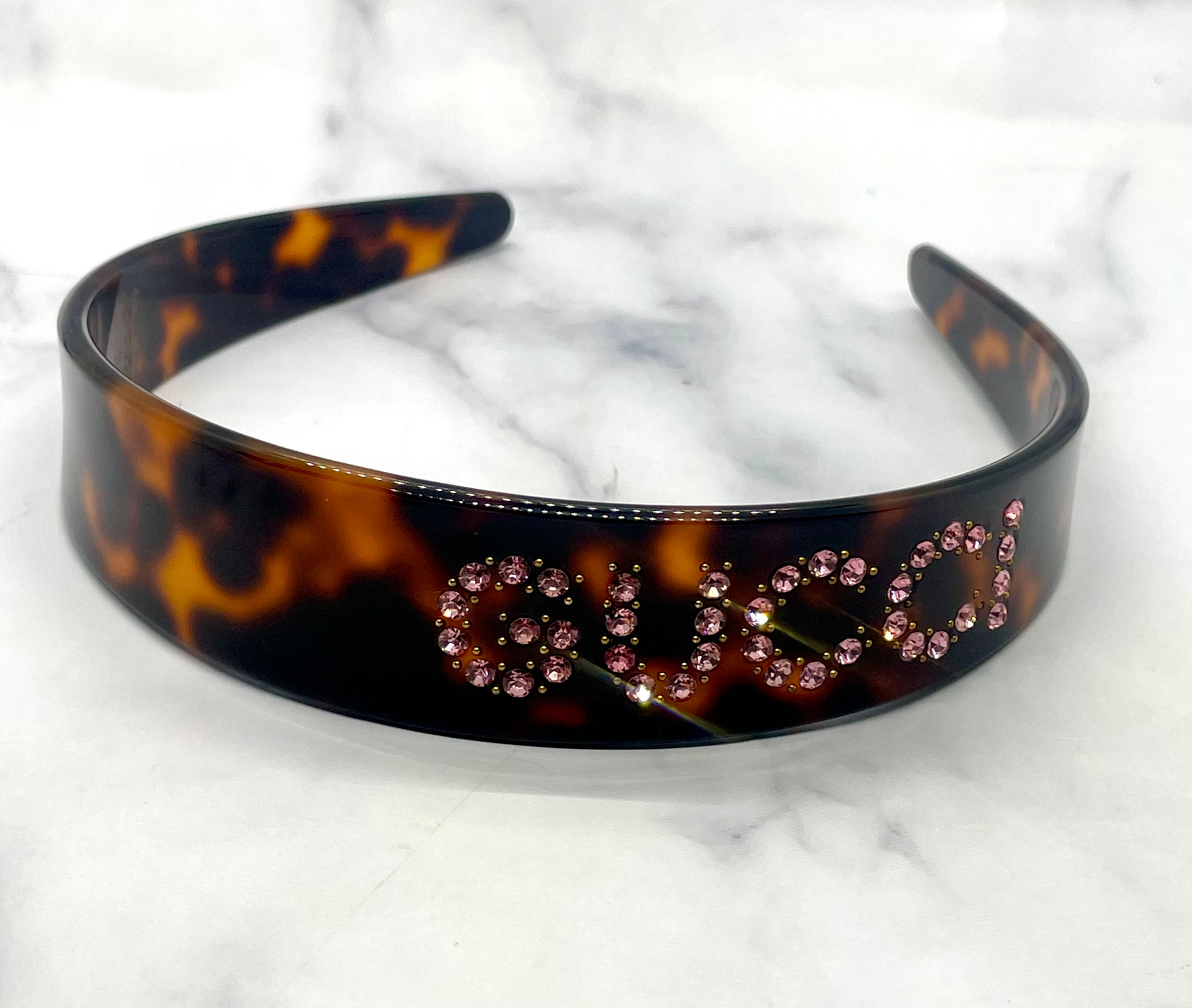 GUCCI Pink Rhinestone Tortoise Headband - Pre owned