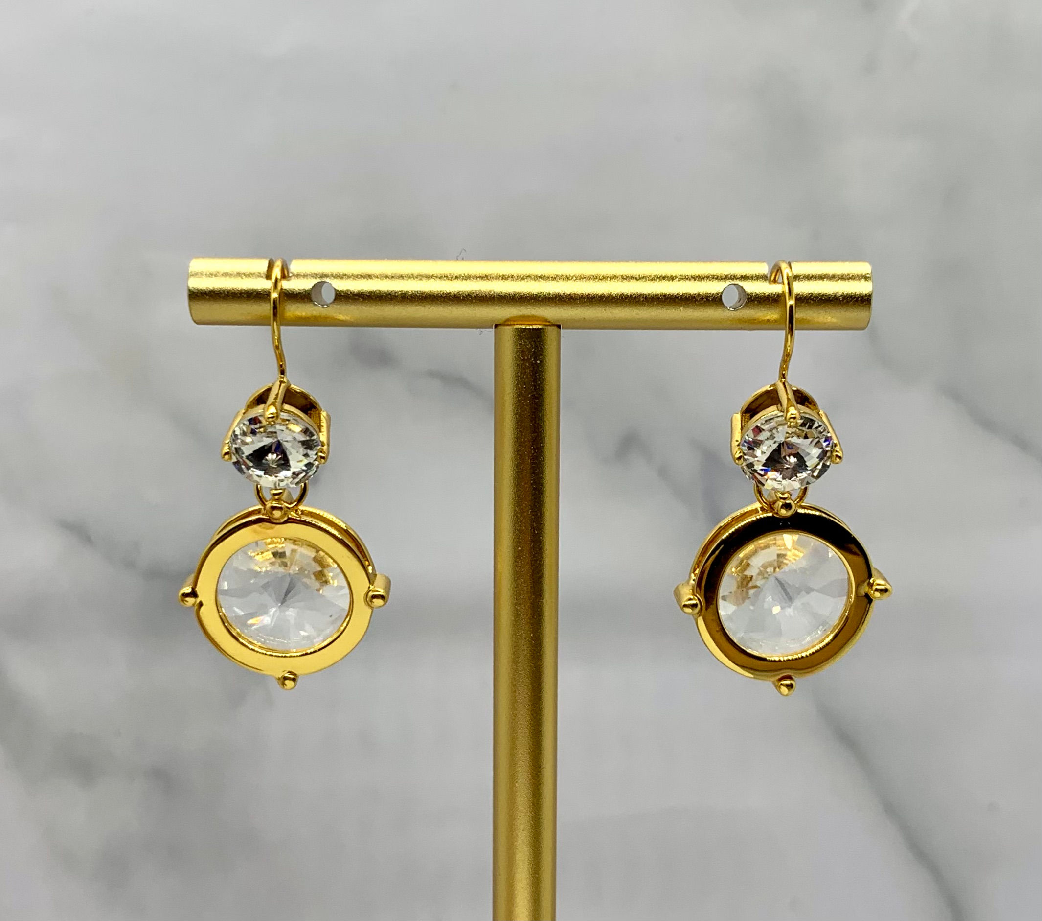 MIU MIU Rhinestone Gold Pendant Earrings - Pre owned