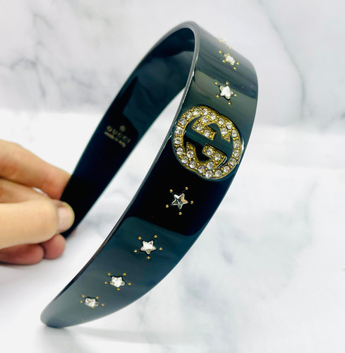 GUCCI ブラック ストーンカチューシャ GUCCI GG Rhinestone Black Tone Hairband - Pre owned | The Refashion