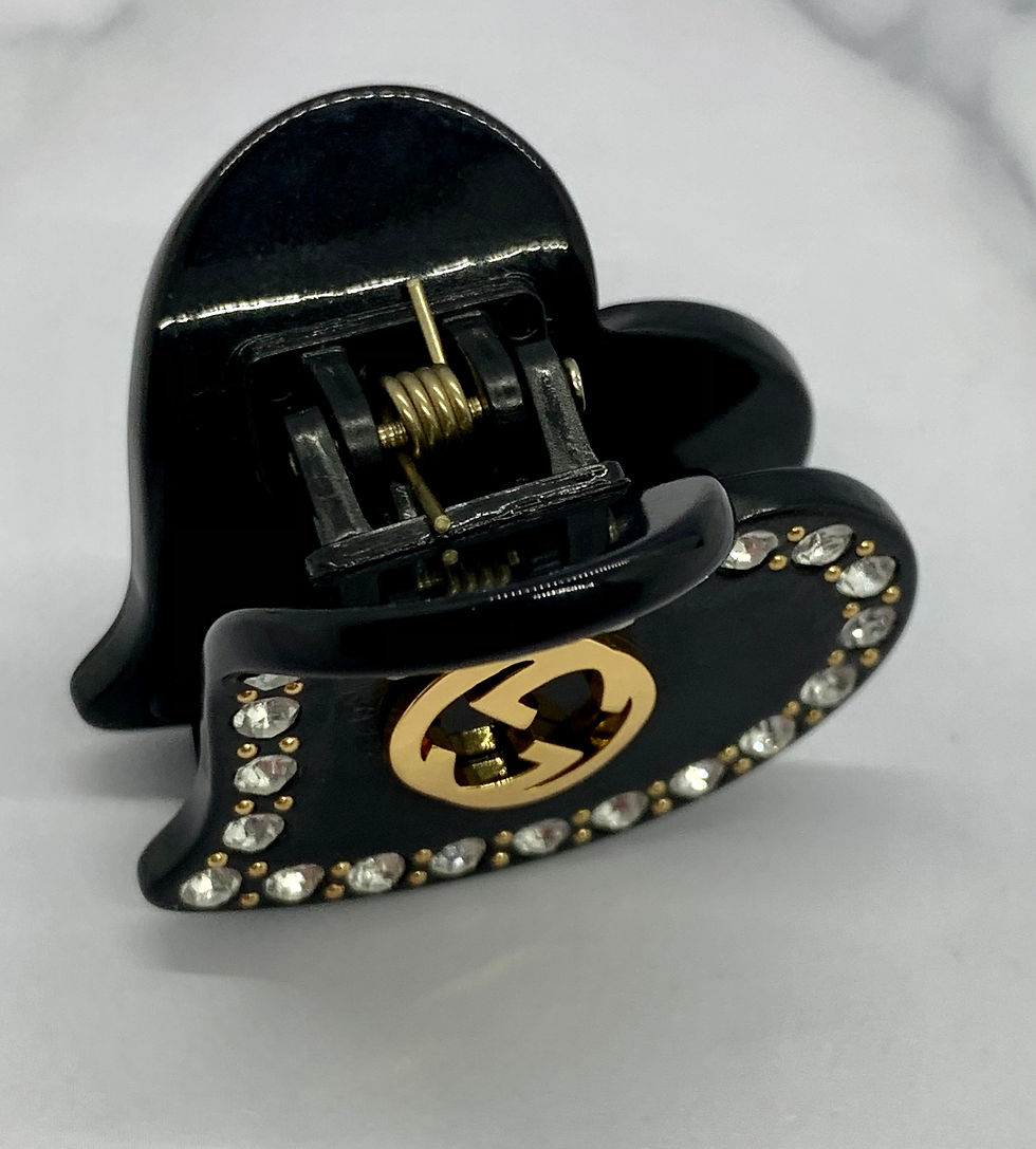 Thumbnail: GUCCI GG Black Rhinestone Heart Hair Clip - Pre owned