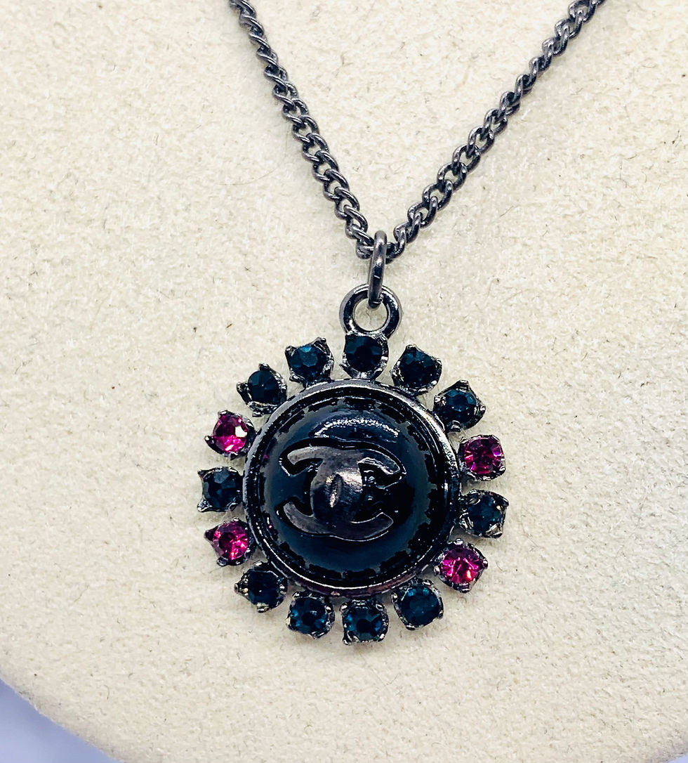 Thumbnail: CHANEL CC Dark Rhinestone Charm Necklace - USED