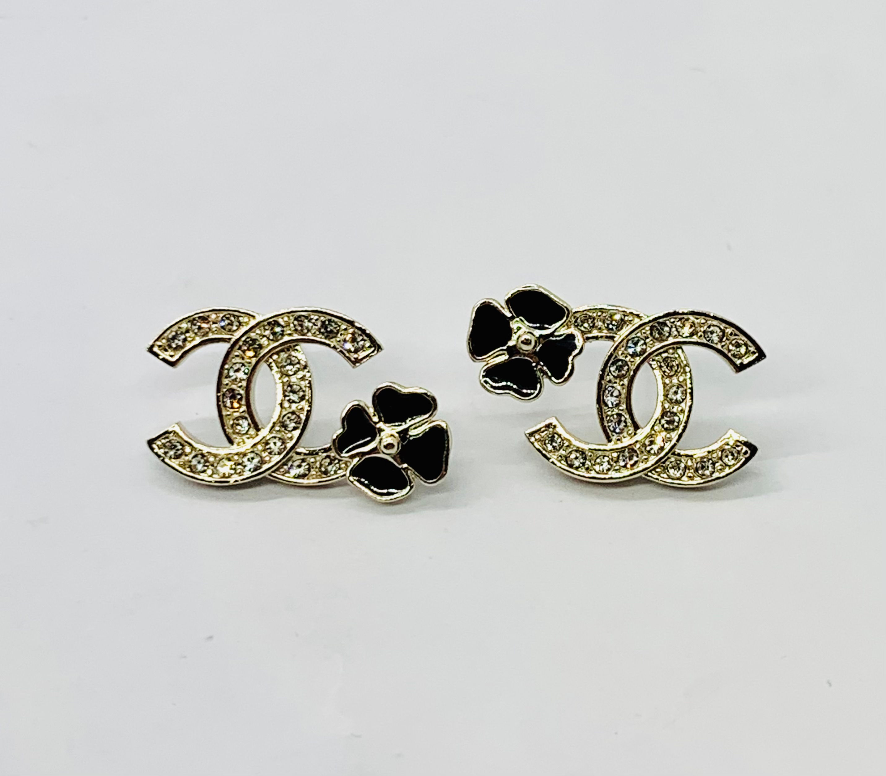 CHANEL CC Rhinestone Camelia Earrings - USED
