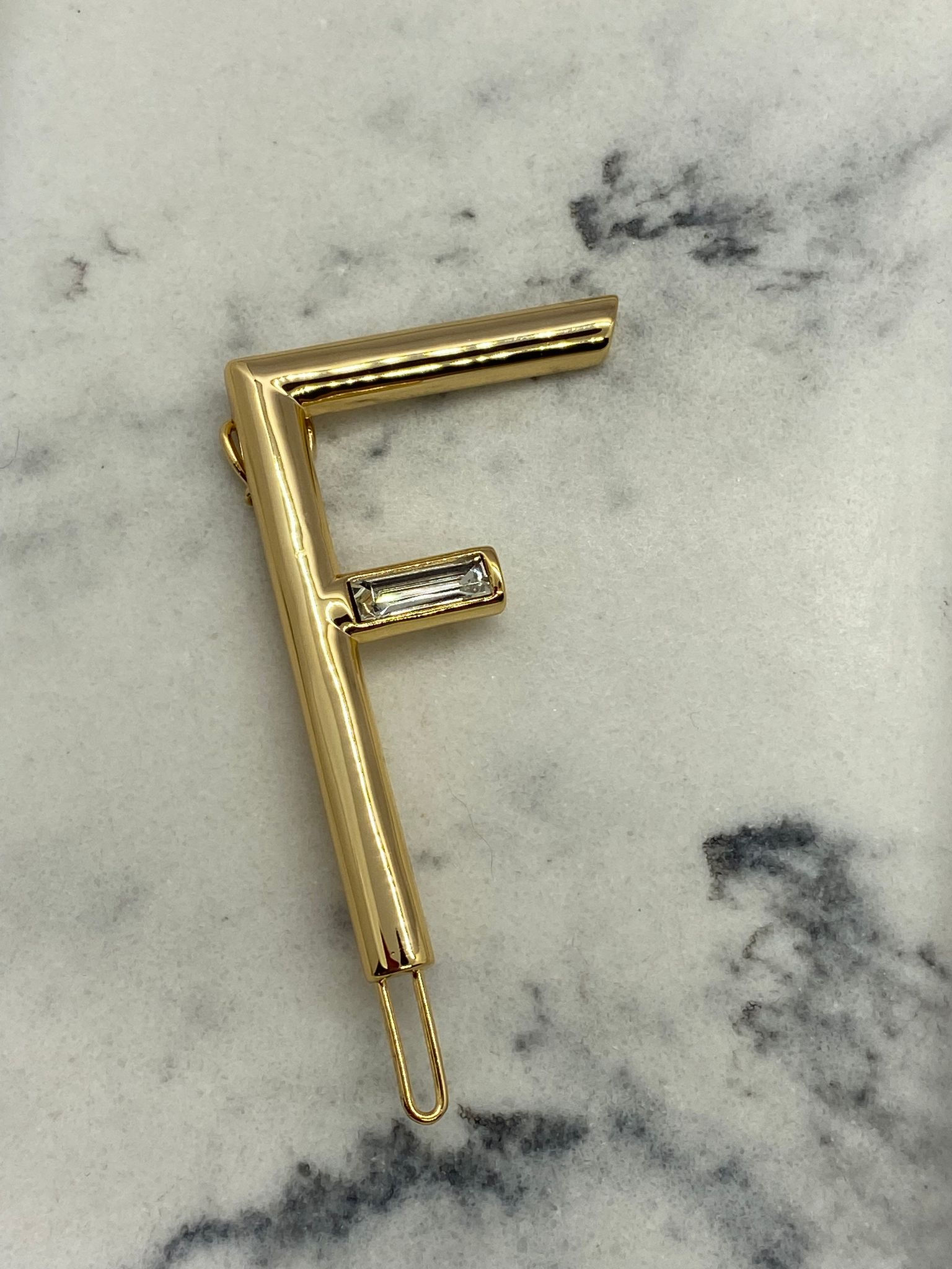 FENDI F Gold Tone Rhinestone Hair Clip Barrette - Pre owned