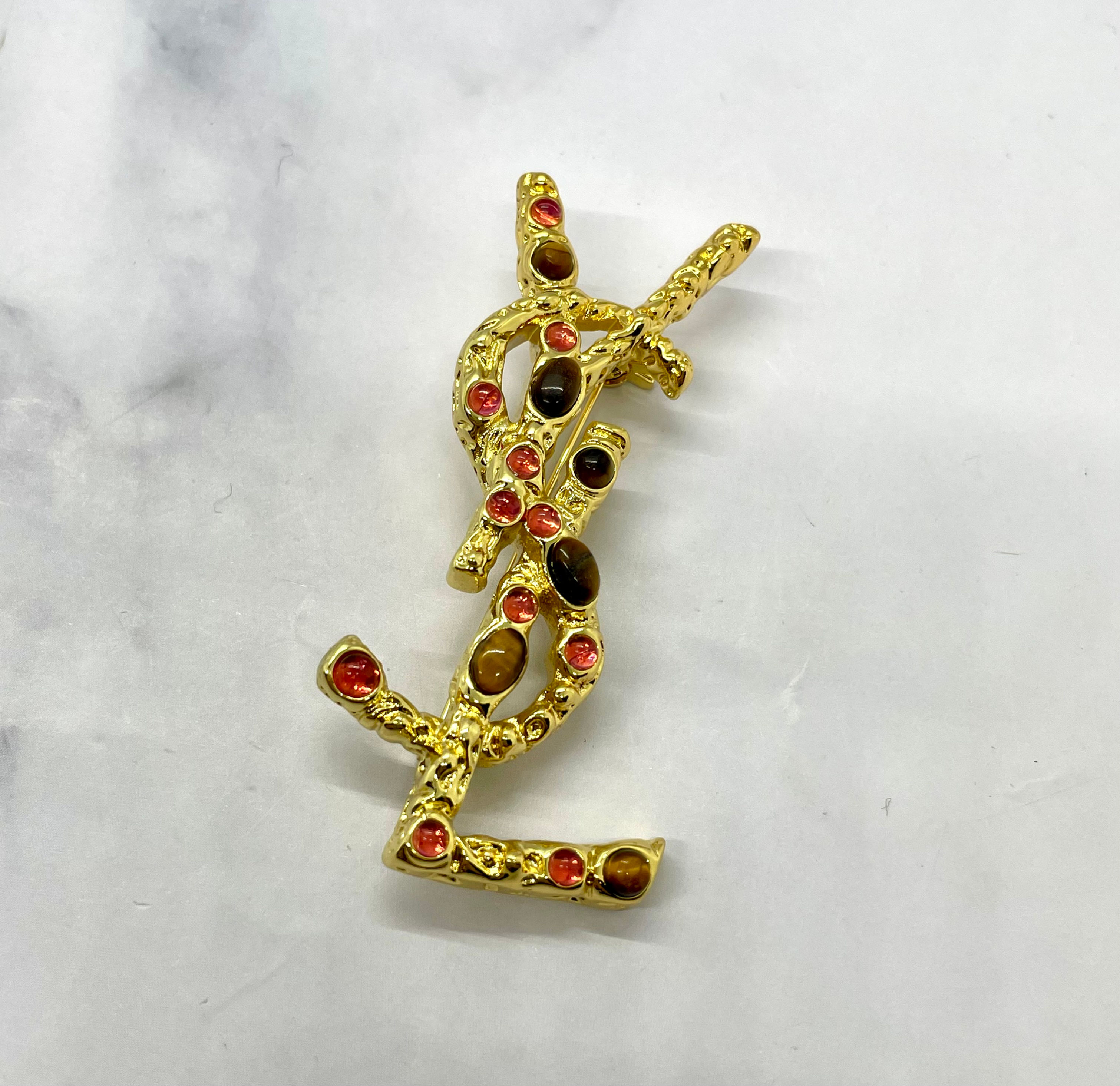 YSL YVES SAINT LAURENT Jeweled Brooch Pin - Pre owned