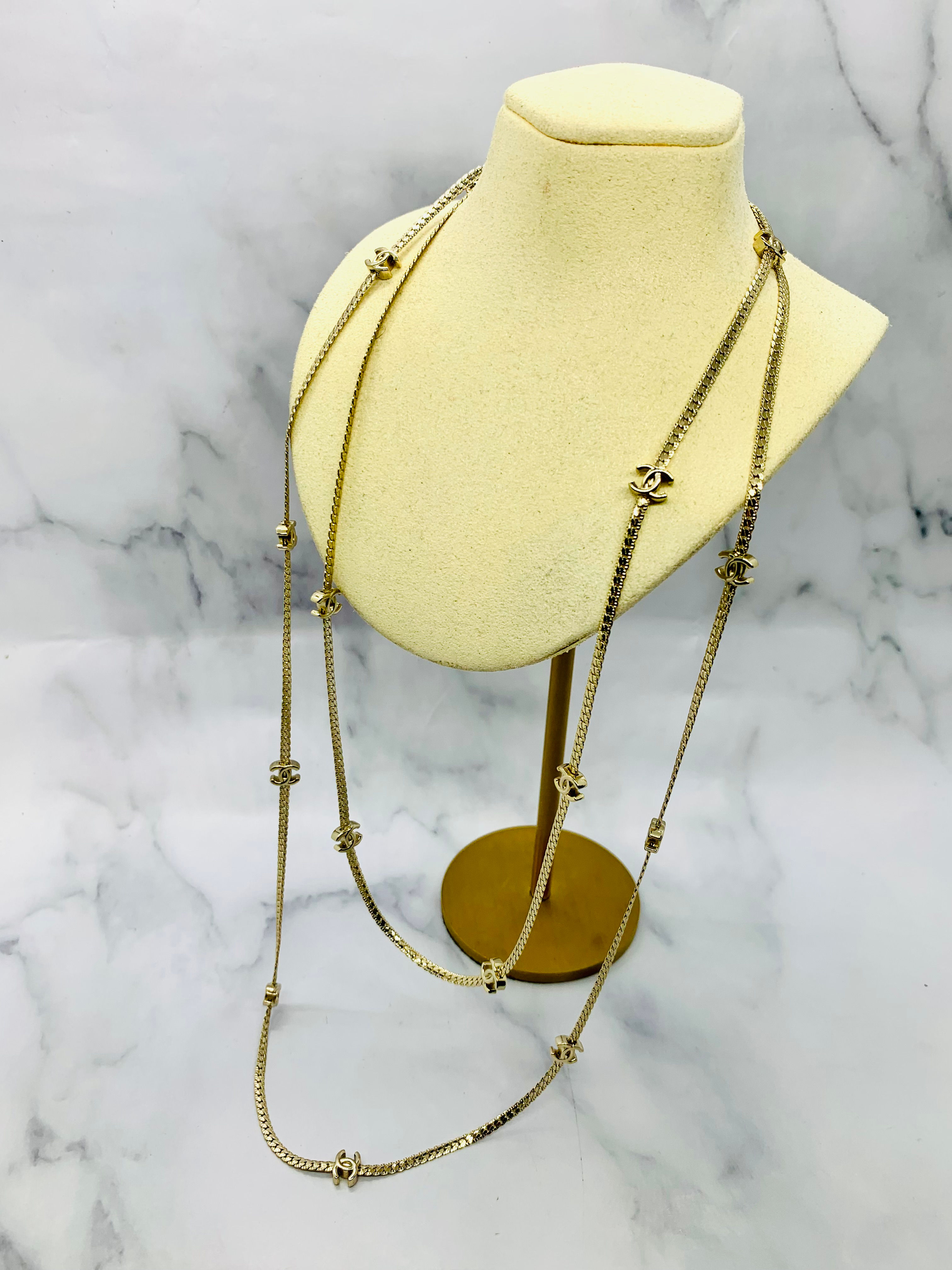 CHANEL CC Long Silver Layer Necklace - USED