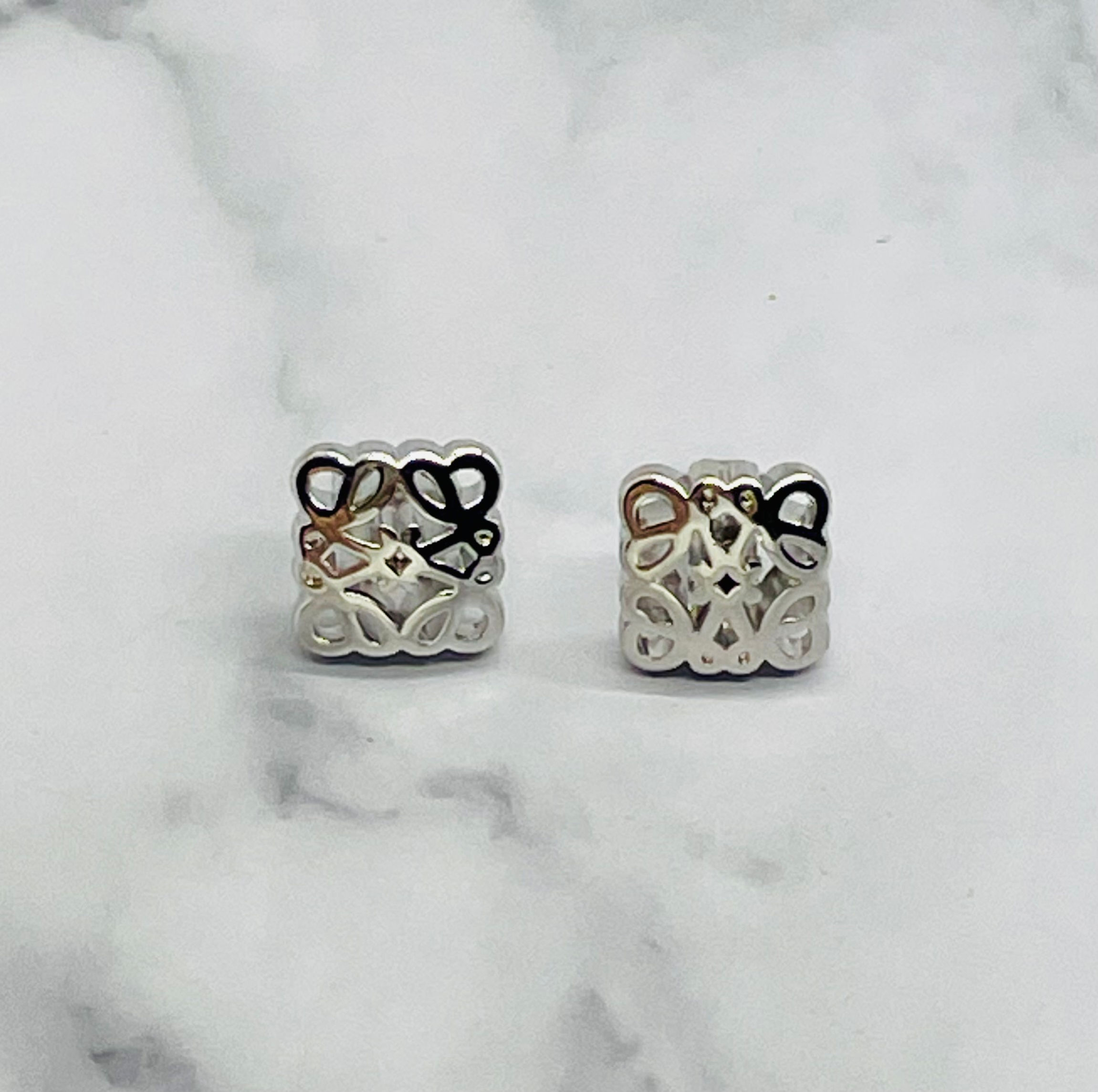 Loewe Silver Monogram Stud Earrings