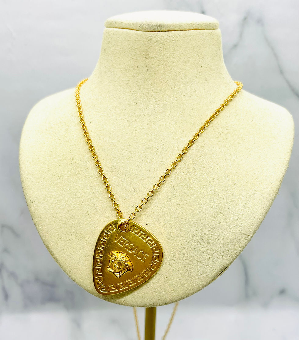 Thumbnail: VERSACE Gold Tone Guitar Pick Chain Necklace - Pre-Owned