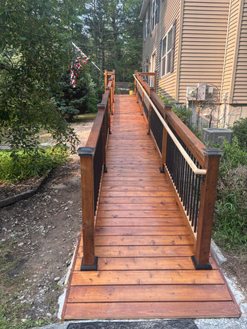 Custom cedar deck with ramp in Orange County NY – outdoor wood deck design by Shaping Houses.