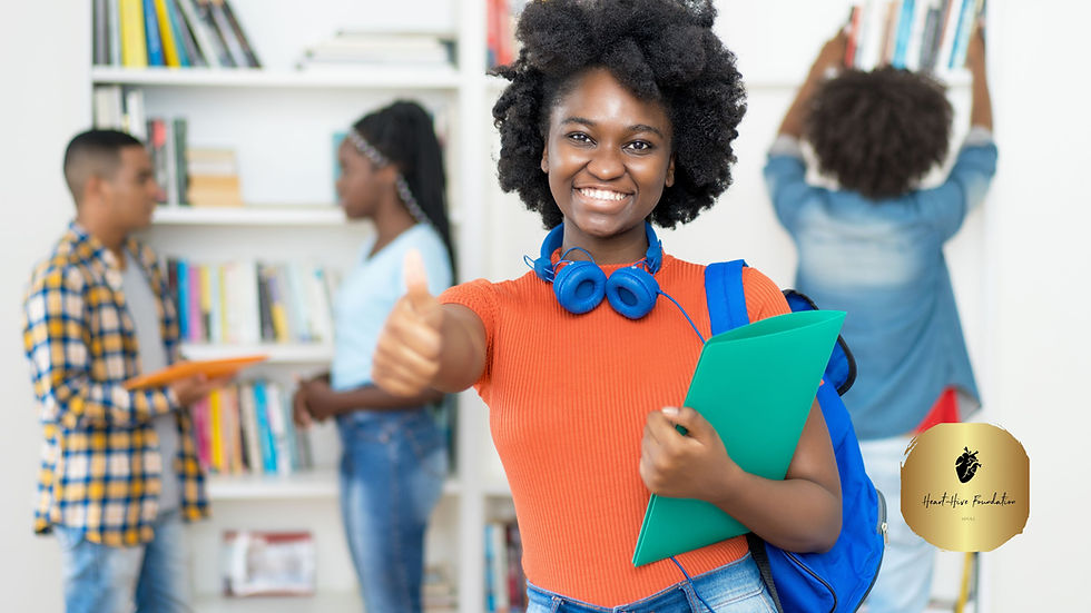 African american female student with group of students.