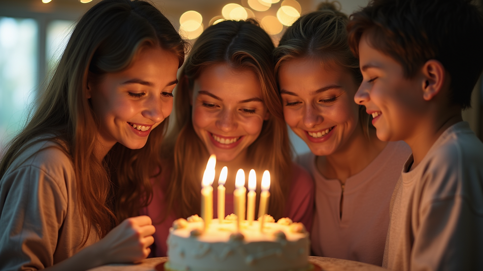 Eye-level view of a group of friends celebrating a birthday