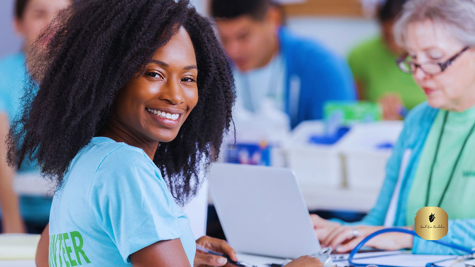 African American woman volunteers during community health fair
