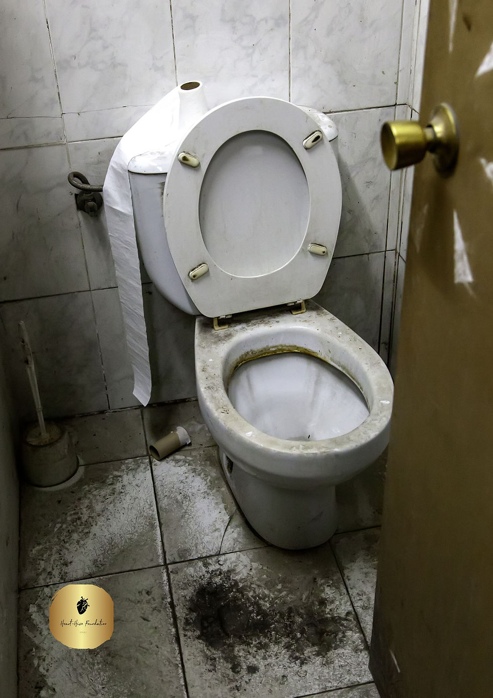 Dirty bathroom unsanitary.