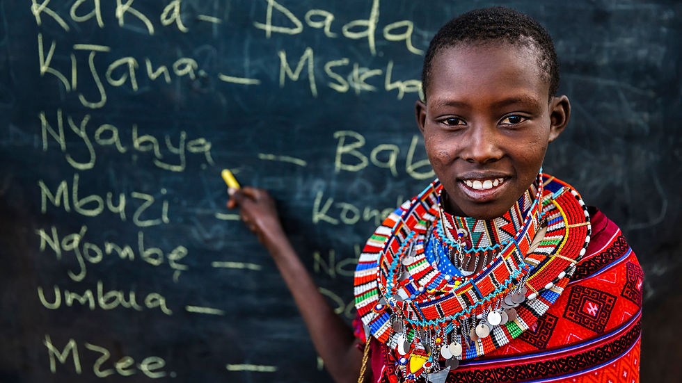 Little African girl during Swahili language class, East Africa.