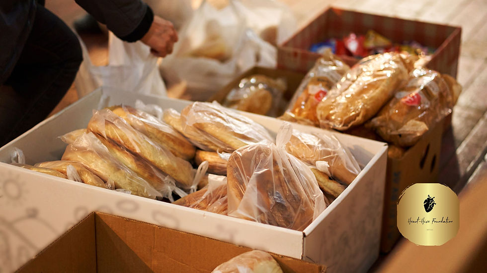 Sorting fresh bread in boxes, humanitarian food aid.