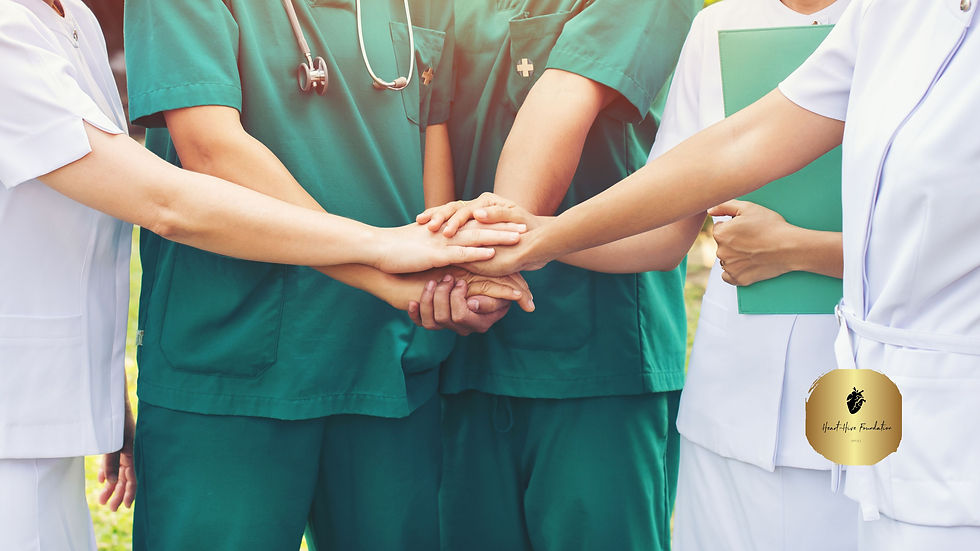 hands together between the doctor and nurses