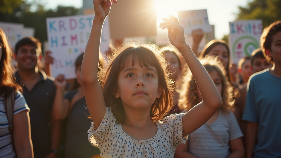 Eye-level view of a peaceful protest for children's rights