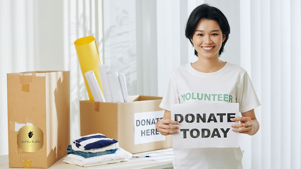 Female Volunteer with a Donate Today Sign.