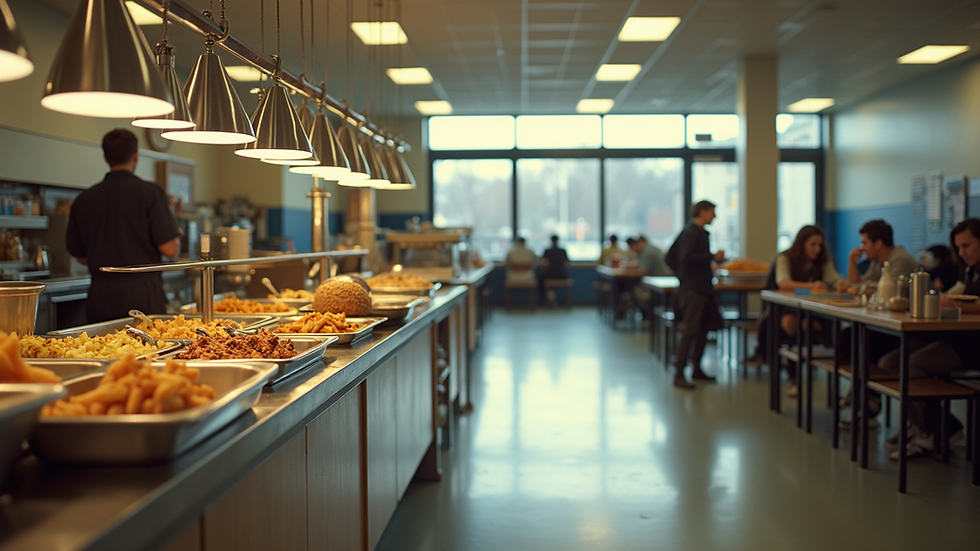 High angle view of a school cafeteria filled with food options