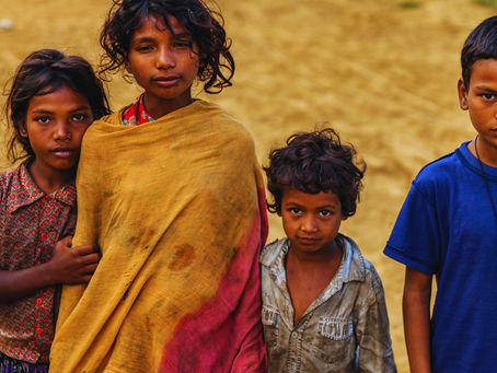 Group of poor Indian children in Pokhara, Nepal
