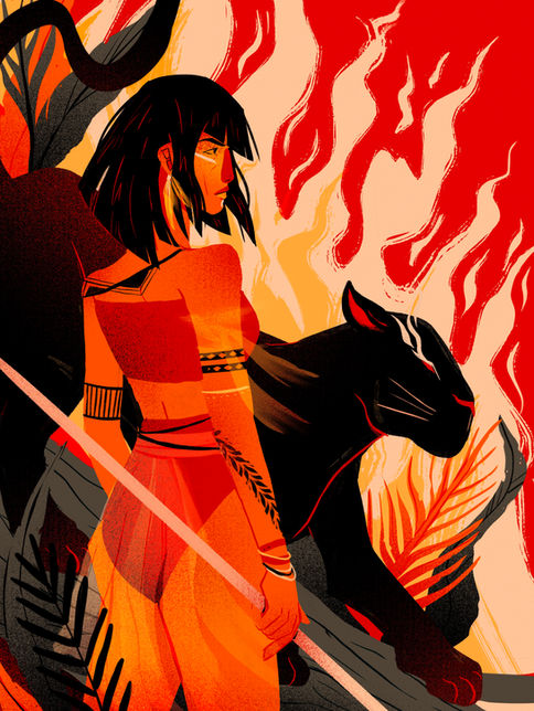 native girl with panther