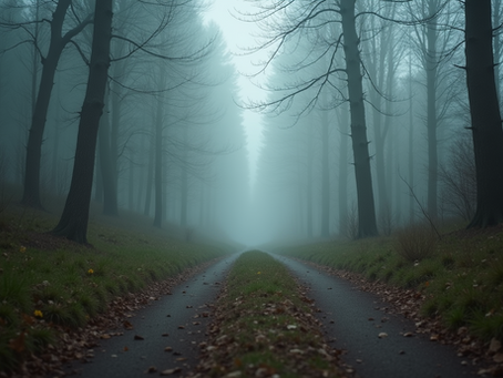 Dark path in a misty wood