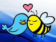 A bird and a bee cuddling next to each other.