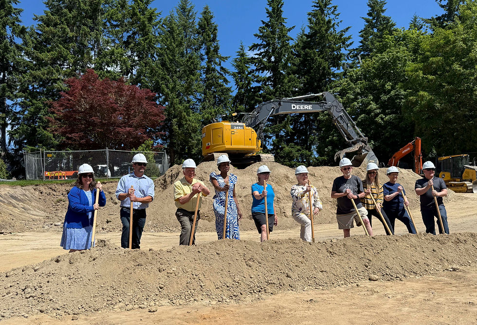 Breaking New Ground- Honorary Groundbreakers at June 7, 2025 Groundbreaking Celebration (L-R)- Maria Metzler Helpline House Executive Director; Mickey Traugutt WA Patriot CEO; Ralph Spillinger Campaign Volunteer & Donor; Ashley Mathews Mayor of Bainbridge Island; Barb Pettit Helpline Volunteer, Former Board Member & Donor; Cynthia Sears Leadership Donor; Michael Wright Helpline Volunteer, Former Board Member & Donor; Joan Hemphill President, Helpline House Board of Directors; Vicki Browning Rotary of Bainbridge Island Representative & Donor; Tony Polverino Helpline House Volunteer