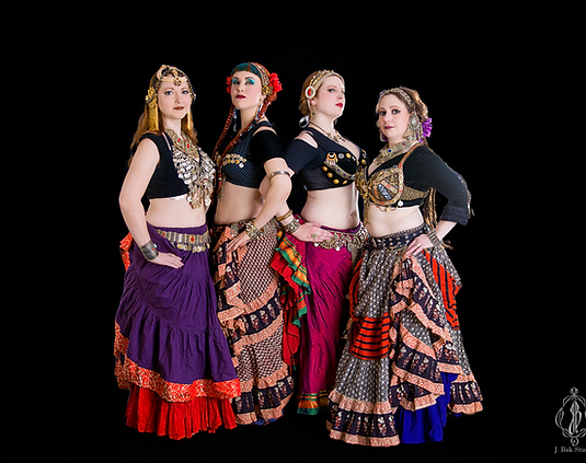 Boheme Blend ATS American Tribal Style in Red and Black stripes and polka dots