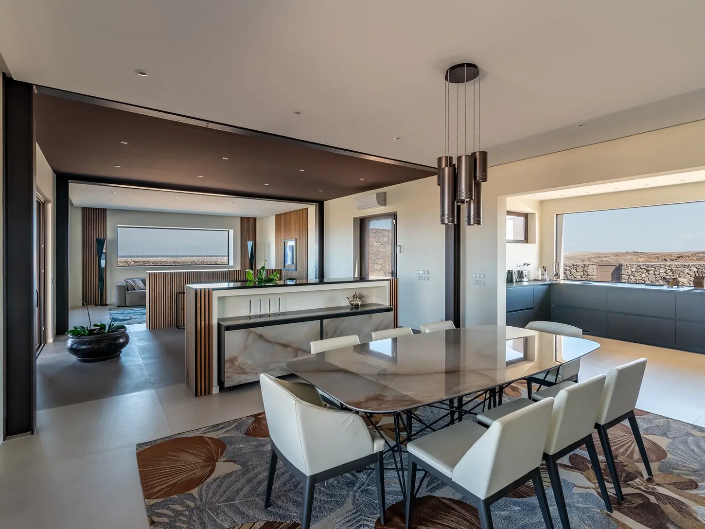 Dining area connected to the living room in an open space
