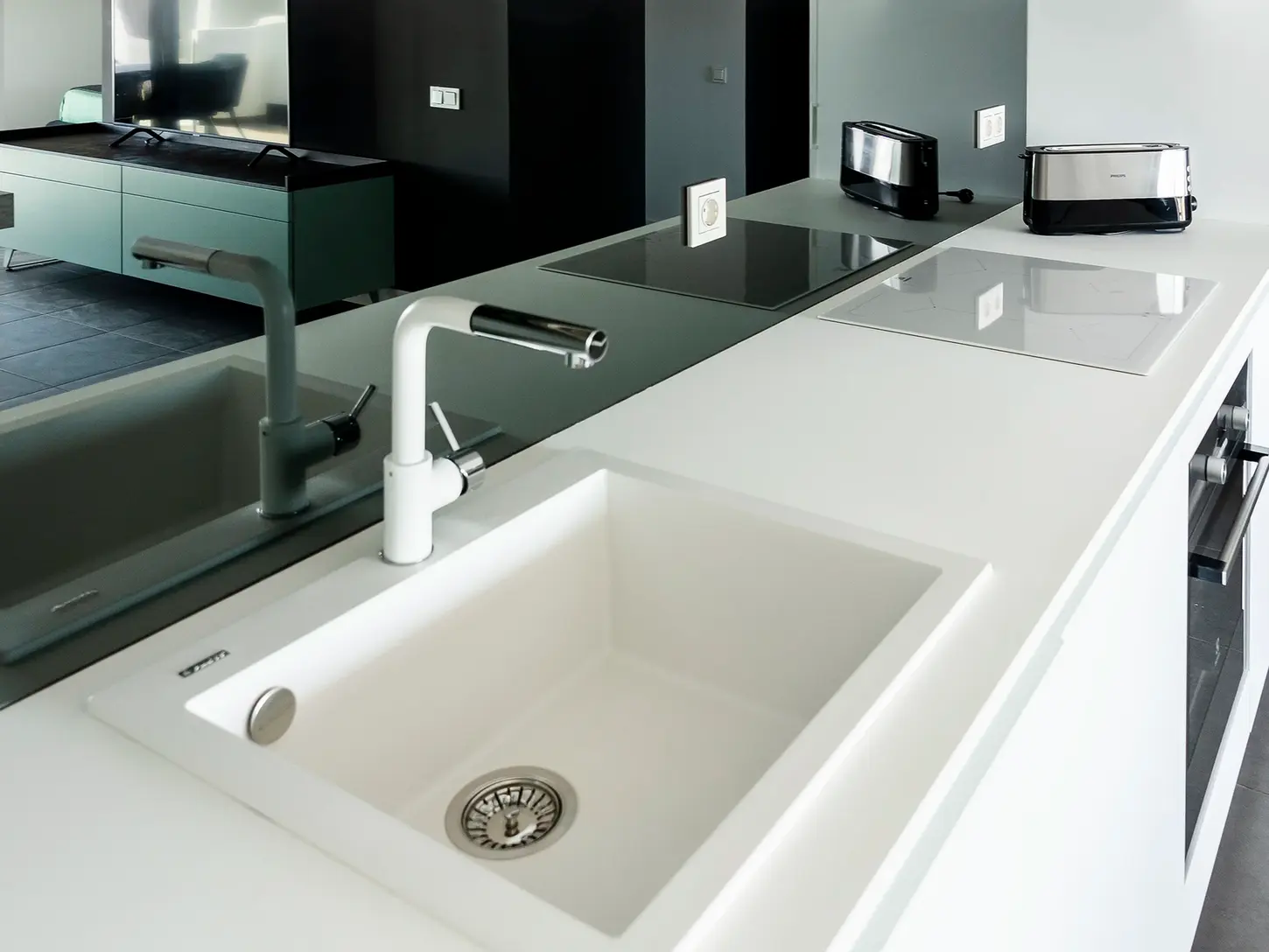 Kitchen detail with integrated sink and worktop