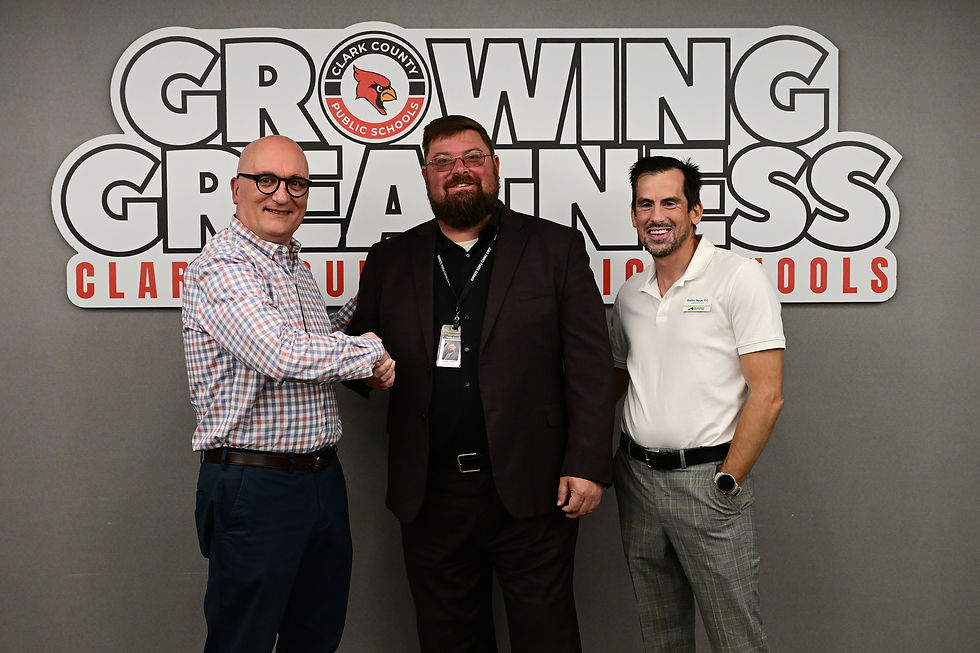 Dr. Gregory Feeney, BCTC Chancellor and CEO; CCPS Superintendent Dustin Howard; and Dr. Sheldon Sharpe, Winchester-Clark County campus director.