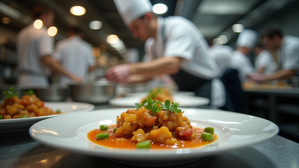 منظر من مستوى العين لطاهٍ يقوم بإعداد طبق ملون في منتدى الطهاة المبدعين