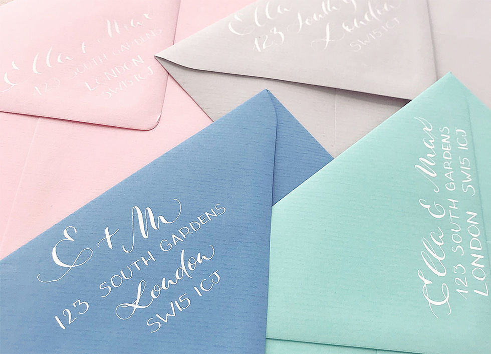 Return address in calligraphy on wedding envelopes