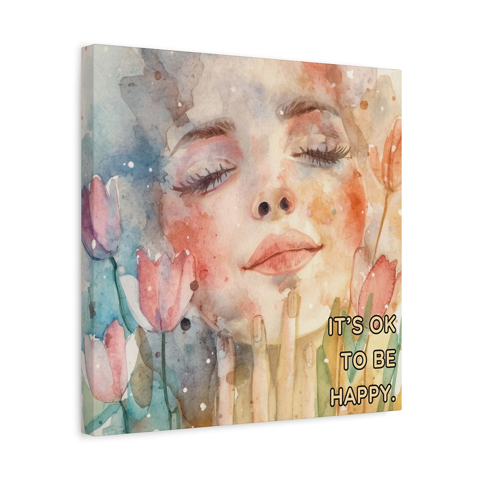 Thumbnail: Inspirational Watercolor Wall Art Canvas — "It's OK To Be Happy"