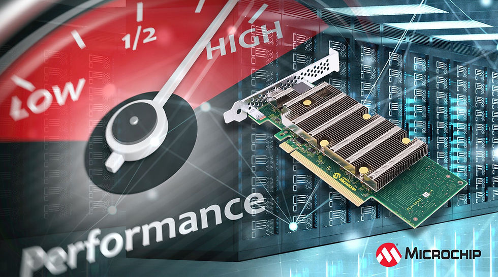 Imagem promocional da série Adaptec SmartRAID 4300 da Microchip, destacando armazenamento NVMe com RAID seguro, escalável e de alta performance para servidores e data centers modernos.
