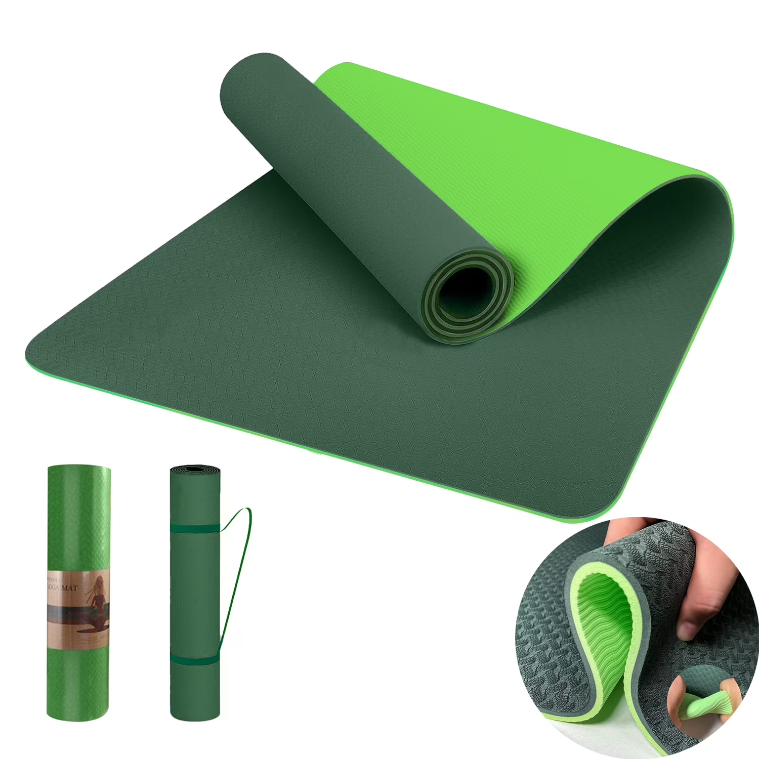 Yoga Mat 72 X 24'' Exercise Mats 8Mm TPE Non-Slip Extra Thick High-Density Eco F
