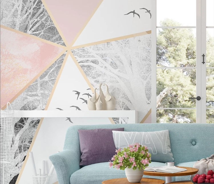 Pink Gray Abstract Marble Geometric Shapes Removable Wallpaper | GK ...