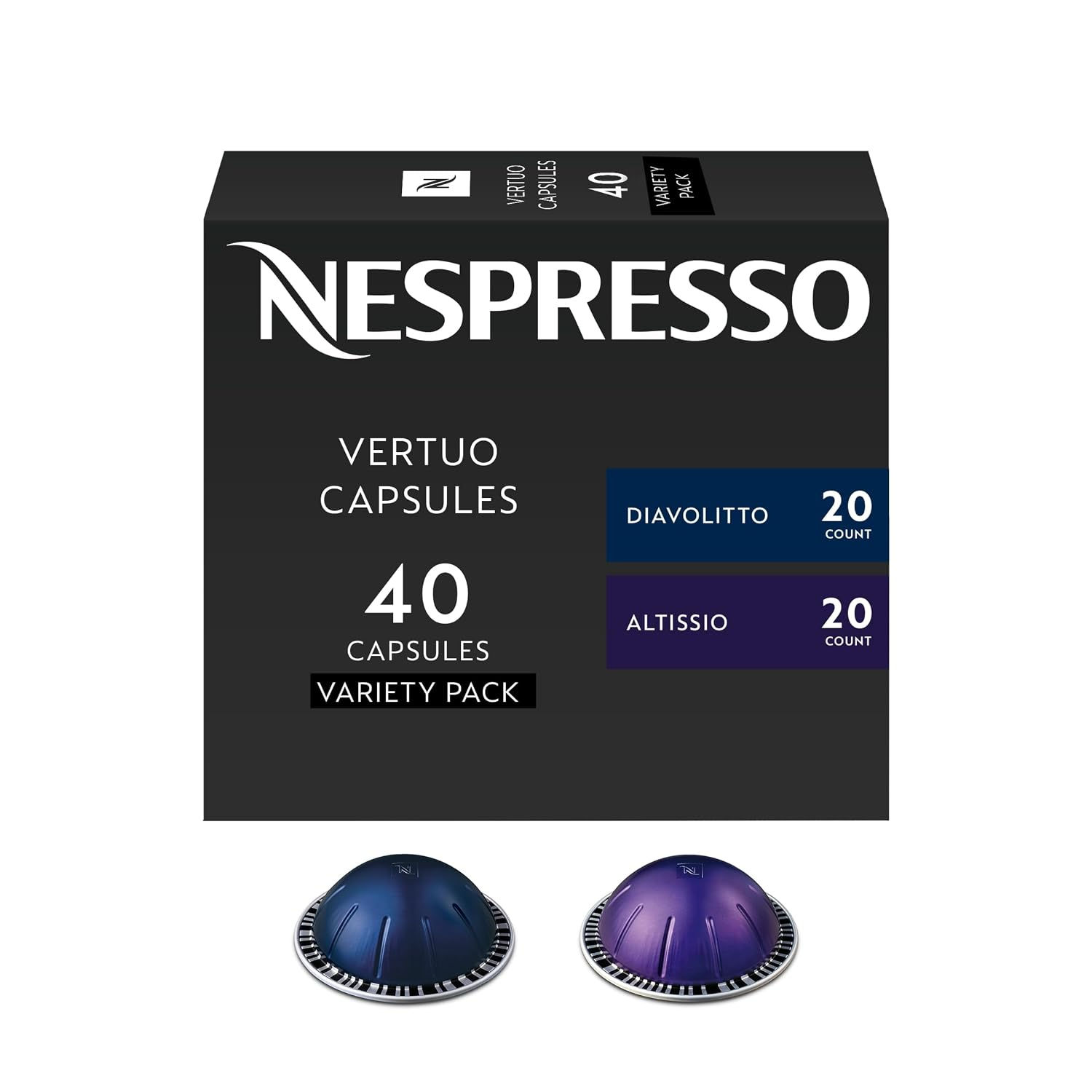 Nespresso Vertuo, Espresso, Bold Variety Pack, 40-Count Espresso Pods