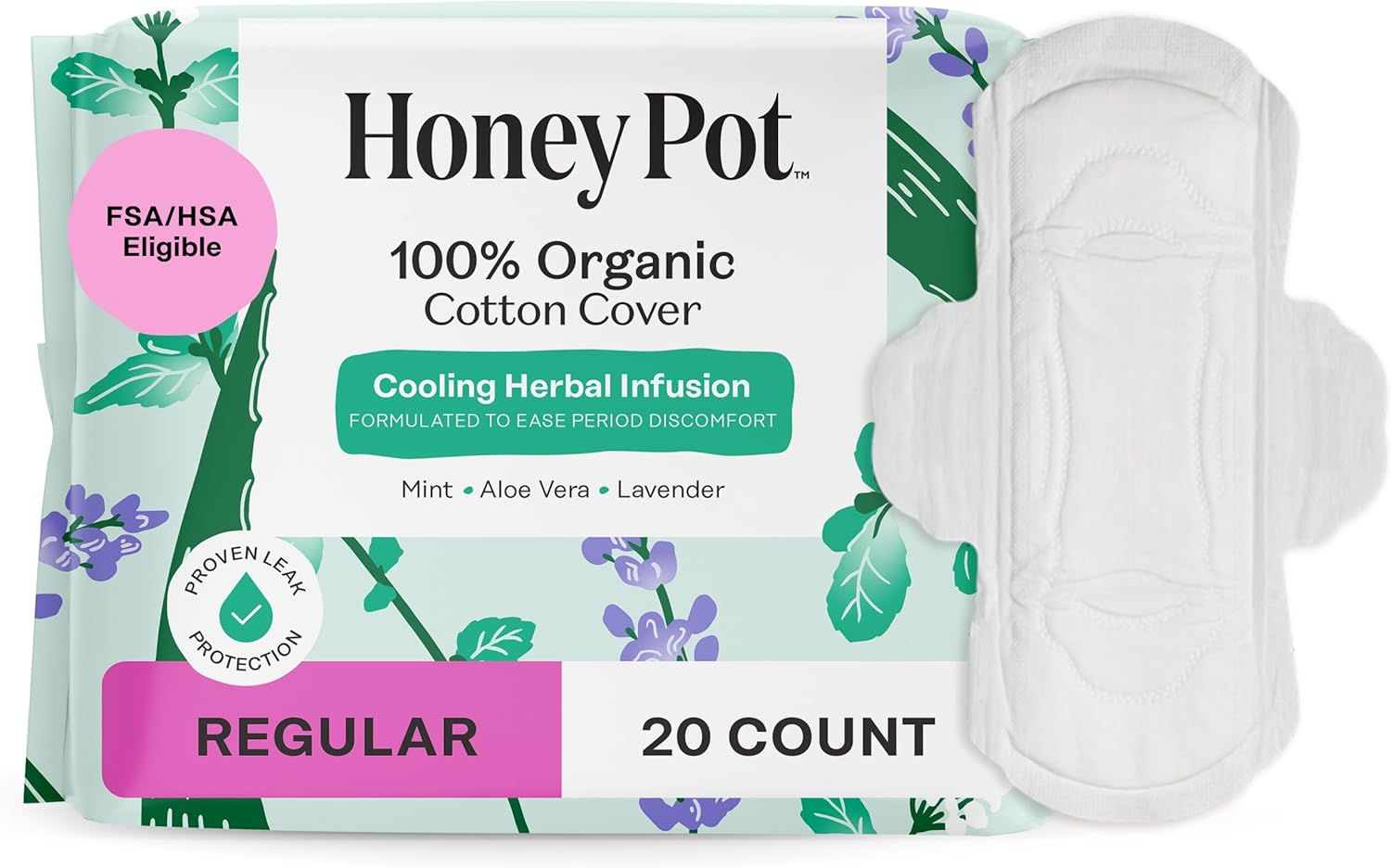 The Honey Pot Company - Cooling Herbal - Regular - Pads for Women | Cooling Effe